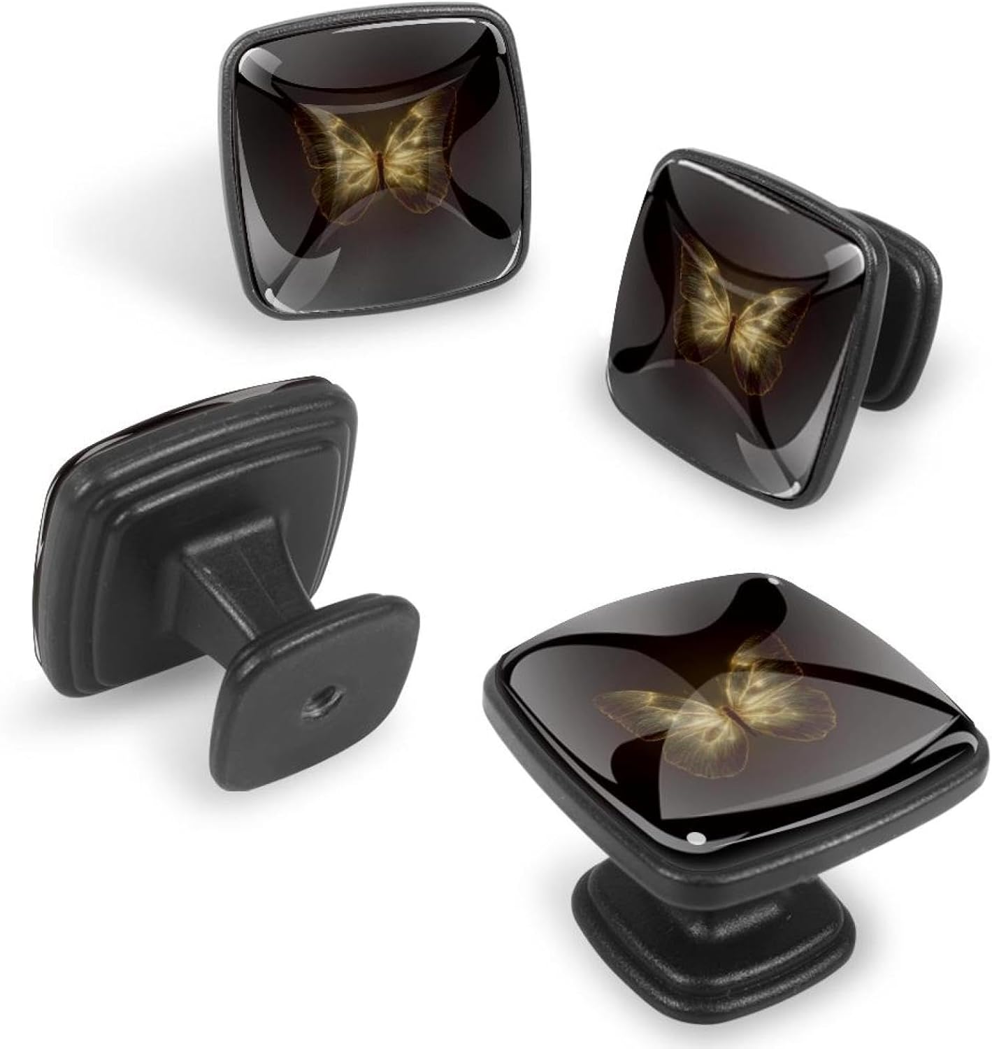 4 Pack Cabinet Knobs Drawer Pulls, 30mm Round ABS Glass Drawer Hardware Growing Purple Butterflies Cabinet Handles with Screws for Dressers Kitchens Cupboard
