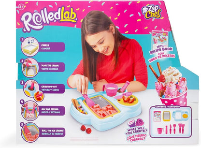 Food Truck Ice Cream Roll Maker Tray – DIY Rolled Ice Cream Maker Set for Kids & Adults – No Electricity Needed – Includes Tools & Compartments for Custom Flavors
