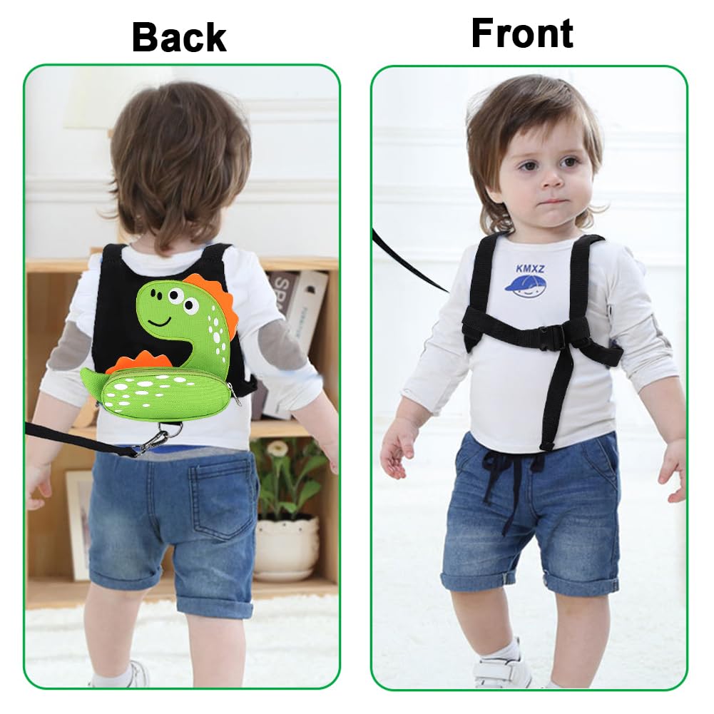 3 in 1 Toddler Harness Leash + Baby Anti Lost Wrist Link, Accmor Cute Dinosaur Child Safety Harness Tether, Kids Walking Wristband Assistant Strap Belt for Parent Boys Outdoor Activity (Black)