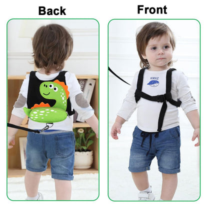 3 in 1 Toddler Harness Leash + Baby Anti Lost Wrist Link, Accmor Cute Dinosaur Child Safety Harness Tether, Kids Walking Wristband Assistant Strap Belt for Parent Boys Outdoor Activity (Black)