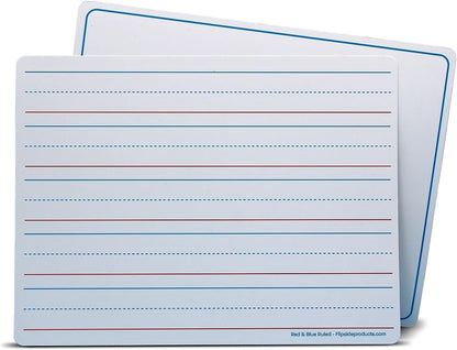Flipside Products 9" x 12" Two-Sided Red & Blue Ruled/Plain Dry Erase Learning Mat, Flexible, Handwriting Practice, Education Learning, Lined, Economical - 12 Pack