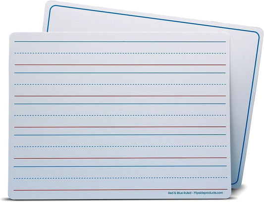 Flipside Products 9" x 12" Two-Sided Red & Blue Ruled/Plain Dry Erase Learning Mat, Flexible, Handwriting Practice, Education Learning, Lined, Economical - 12 Pack
