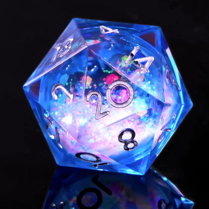 YEMEKO Beholder'S Eye D20 Dice Dragon Eye DND 22MM Single with Resin Sharp Edge 20 Sided D&D Handmade Polyhedral for Dungeons and Dragons, RPG, Roleplaying Games MTG Table Games(Blue Gold)
