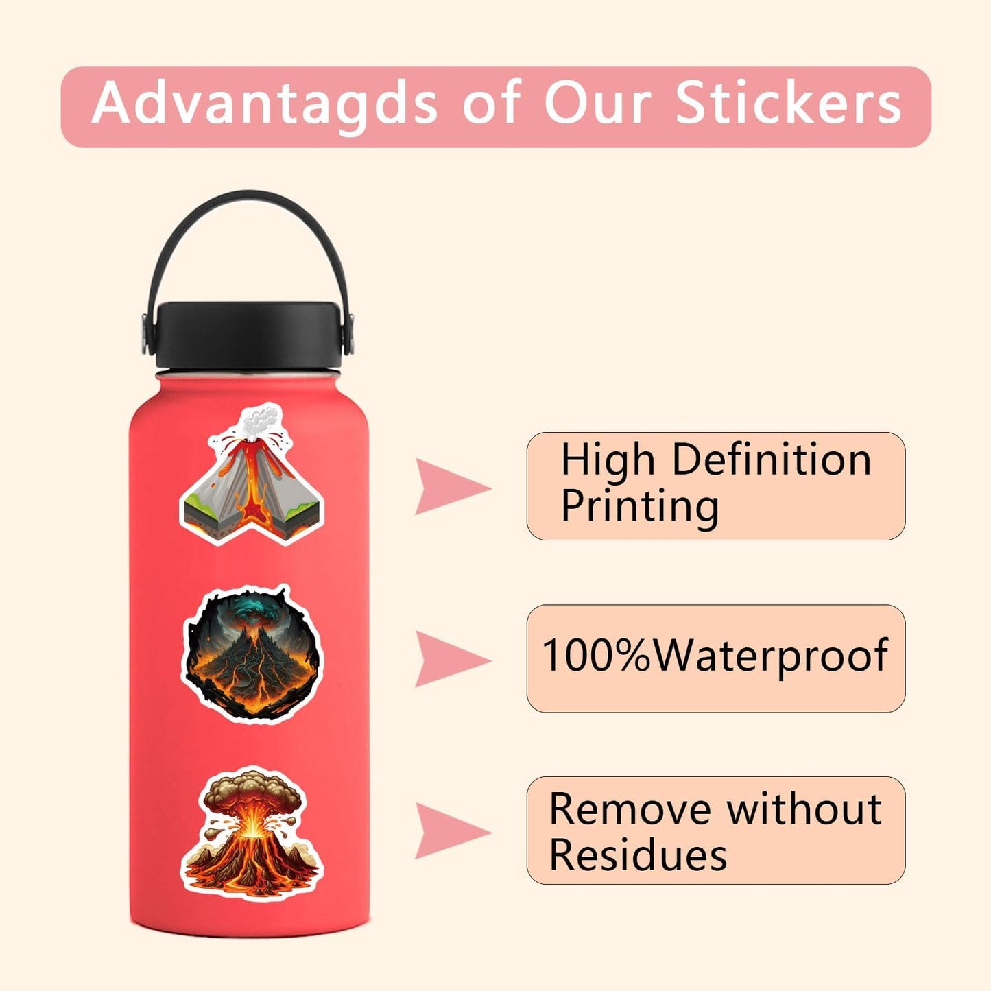 54 Pcs Volcano Stickers Pack for Kids Teens Adults, Volcanic Eruption Vinyl Waterproof Stickers and Decals for Water Bottles Skateboard Car Bike Phone Case Laptop, Volcano Birthday Party Favors