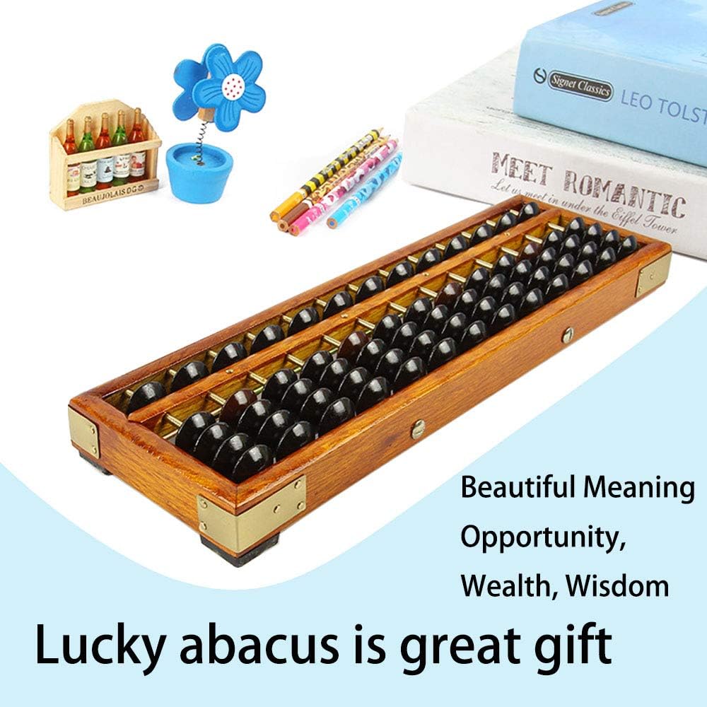 Vintage Style Wooden Abacus Soroban 13 Column(10.7 in) Math Professional Abacus for Adults Kids with Guide Handbook and Reset Button, Anti-Skid Rubber Feet