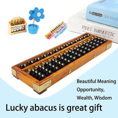 Vintage Style Wooden Abacus Soroban 13 Column(10.7 in) Math Professional Abacus for Adults Kids with Guide Handbook and Reset Button, Anti-Skid Rubber Feet
