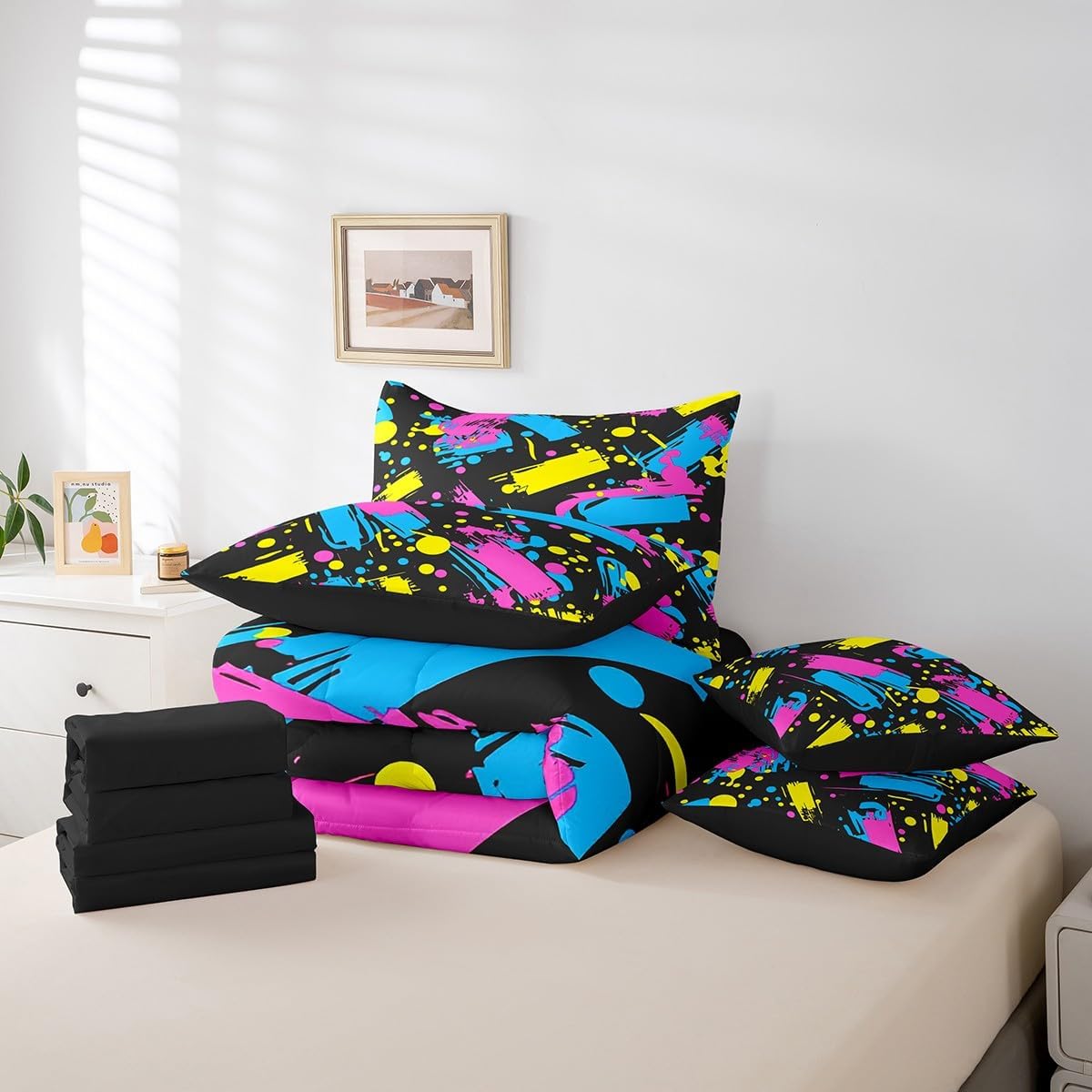 Erosebridal Chemical Equation Bed in a Bag Queen Comforter Set 7 Piece,Chemistry Bedding Sets Science Students Learning Gift Sheet Set with Comforter,Molecular Formula Education Bed Set - Colors B