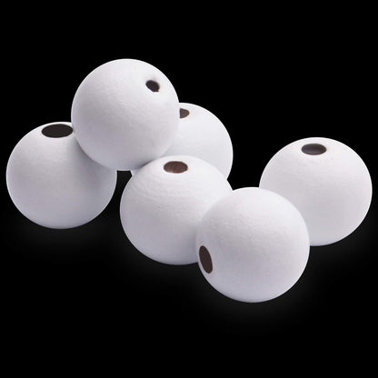 Aylifu Round Wooden Beads, 50 pcs 25mm Natural Unfinished Wooden Spacers for DIY Crafts Jewelry Making, White, Hole: 5mm
