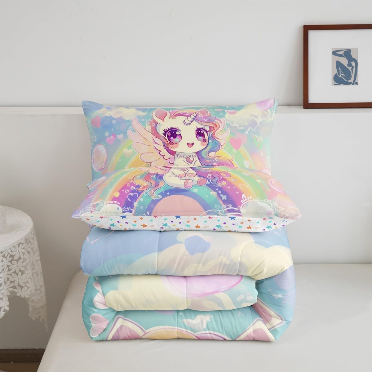 Castle Fairy Drum Kit Comforter Set,Musical Instruments Bedding Set for Kids Girls Women,Adults Rock Music Comforter,Neon Lighting Quilted Duvet Set Bedroom Collection Twin Size 2Pcs