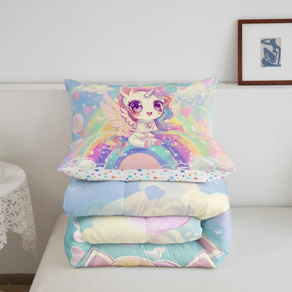 Castle Fairy Drum Kit Comforter Set,Musical Instruments Bedding Set for Kids Girls Women,Adults Rock Music Comforter,Neon Lighting Quilted Duvet Set Bedroom Collection Twin Size 2Pcs