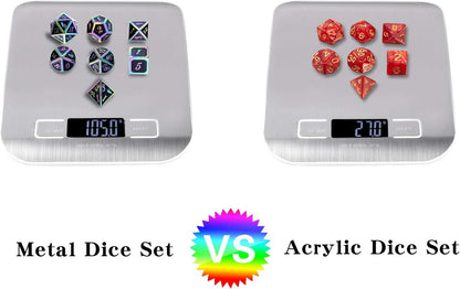 DnDnD Heavy Polyhedral Metal Dice Set with Metal Box, 7-die Shiny Blue Surface with Golden Number for RPG,Dungeons and Dragons,Pathfinder,Shadowrun,D&D,Role Palying Game and Math Teaching - Colors B