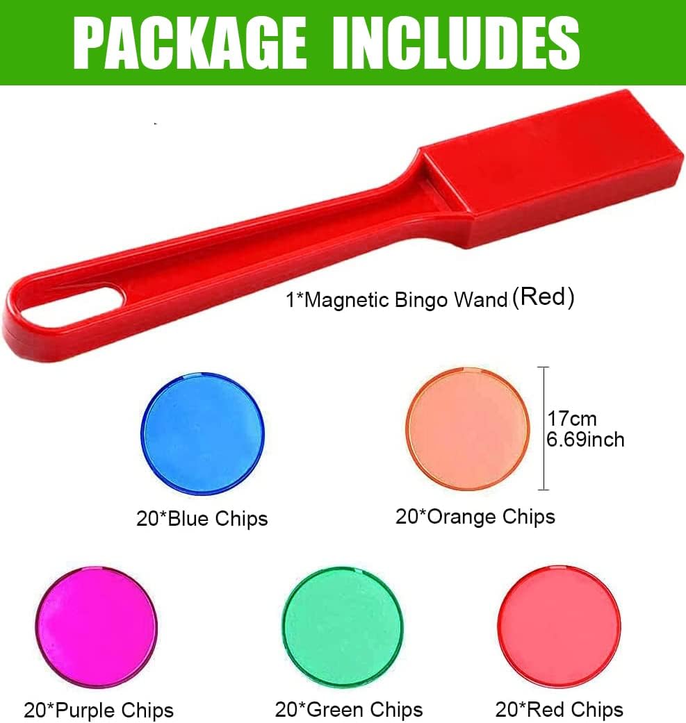 Magnetic Bingo Wand with Metal Ringed Chips for Counting School/Game Chips Plastic Markers Education STEM Tool for Students