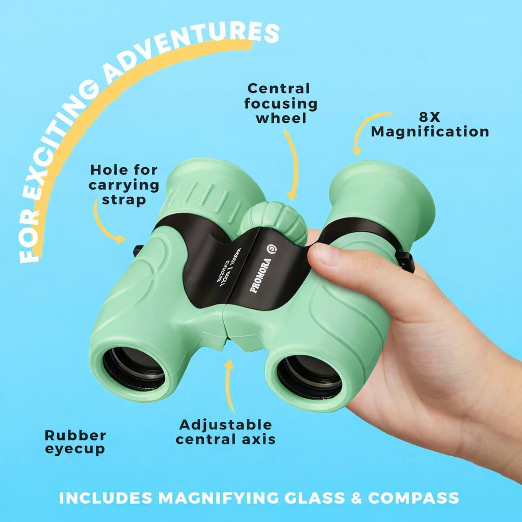 Binoculars for Kids – Perfect Toy for Little Boys and Girls – Extensive Set Incl. Magnifying Glass & Compass – Powerful Magnification 8X21 – 3 to 12 Year Old Kids for Toddler