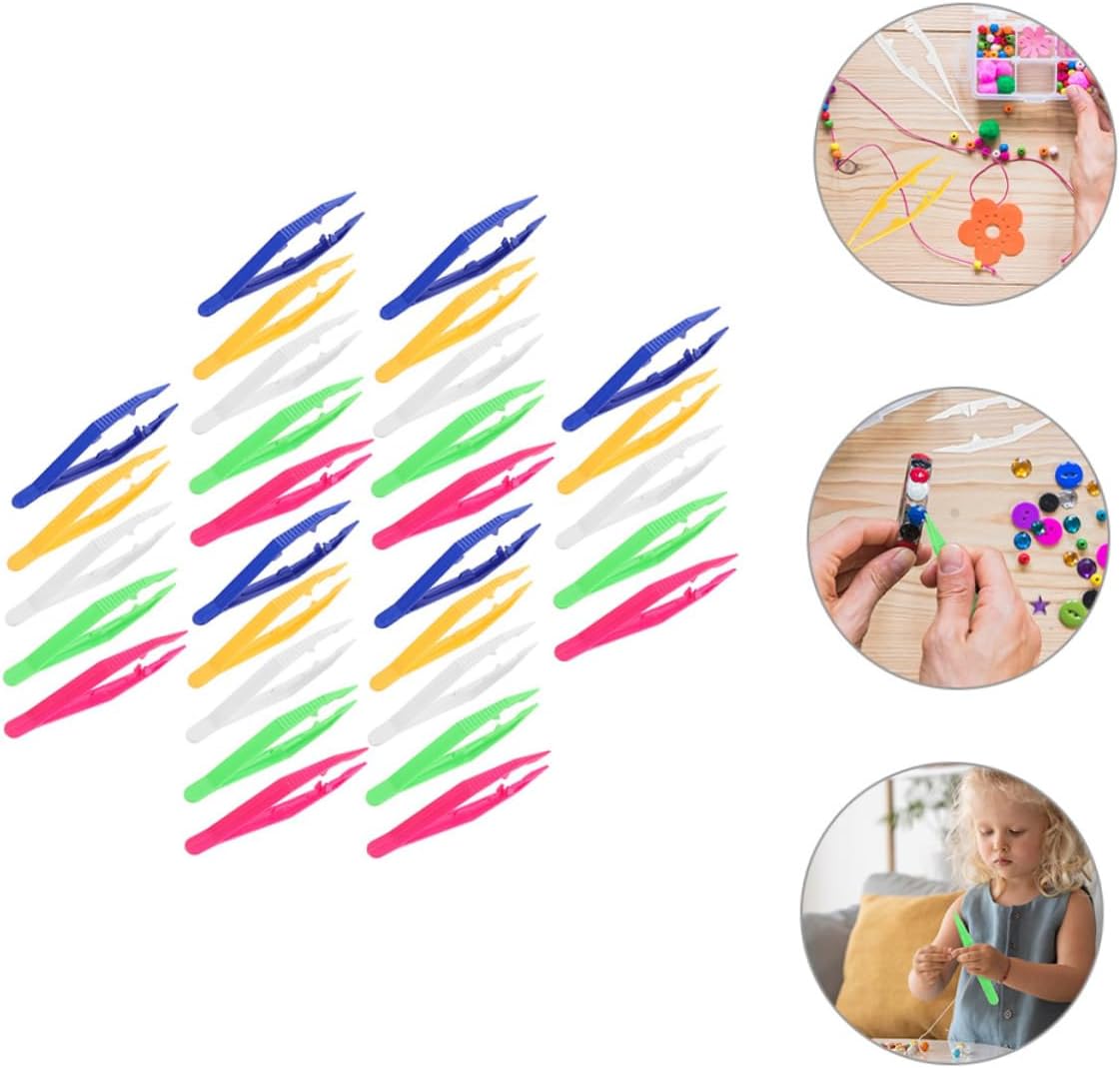 BESTonZON 30pcs Plastic Tweezers for Boys and Girls Ergonomic Design for Jewelry Making Craft Projects and Fine Motor Skills Development