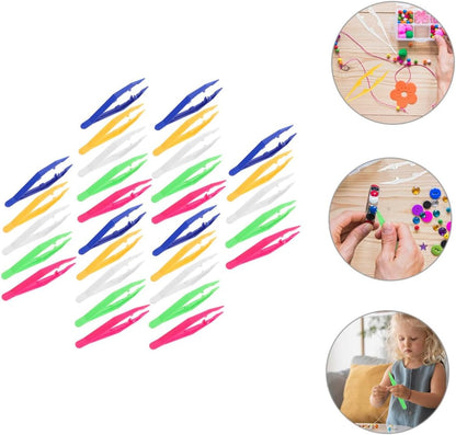 BESTonZON 30pcs Plastic Tweezers for Boys and Girls Ergonomic Design for Jewelry Making Craft Projects and Fine Motor Skills Development