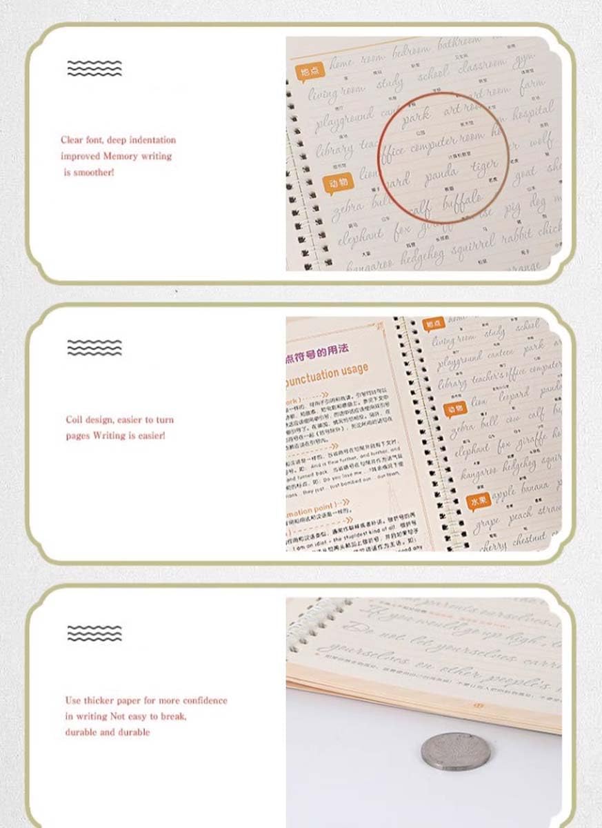 Beautiful Round English Calligraphy Practice Copybook, English Handwriting Practice Book Groove English Cursive Calligraphy