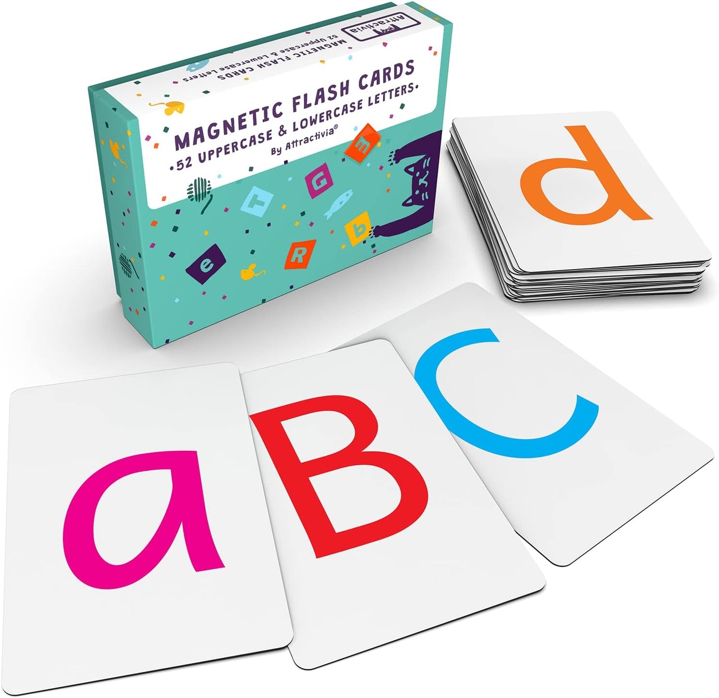 Attractivia Magnetic Big Alphabet ABC Flash Cards - 52 Sturdy Uppercase & Lowercase Large Letters, Black - for Classroom Teachers, Homeschool, ESL, Kids and Adults