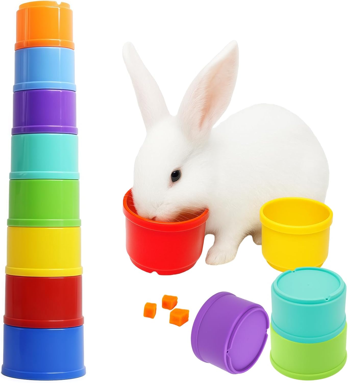 8 Pcs Stacking Cups for Rabbits,Nesting Rabbit Toys of Different Sizes,Bunny Stacking Cups for Hiding Food and Playing,Guinea Pig Stacking Cups (Pastel)