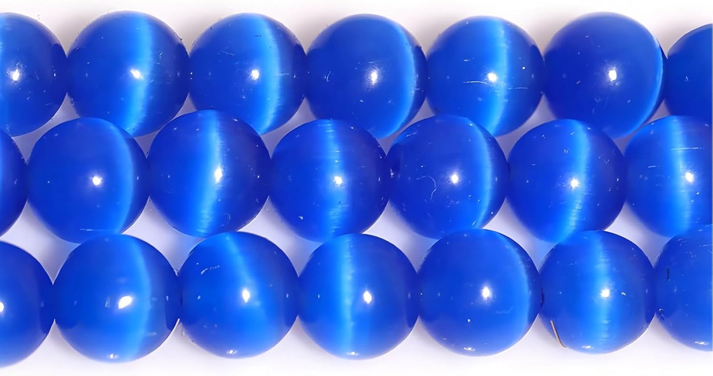 HAAMIIQII 8mm Light Blue Cat Eye Glass Round Crystal Stone Loose Gemstone Beads for Jewelry Making Bracelets Necklaces Earrings Crafts (45-50pcs)