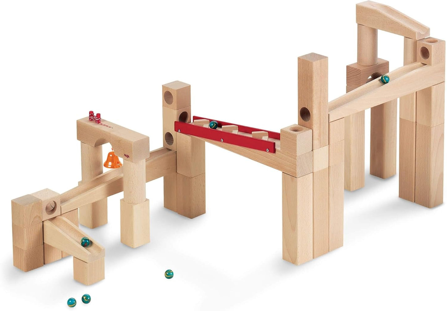HABA Wooden Marble Run Ball Track Building Set for 4-10 Year Olds, STEM Toy with 49-Piece Wooden Track and Marbles, Montessori Toys for 4 Year Olds