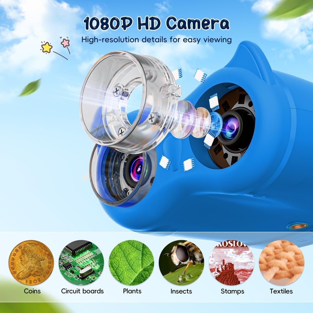 2-in-1 Kids Microscope Telescope, Temodu 2.0" 1000X Digital Microscope for Kids, HD Portable Education Telescope for Kids Birthday Festival Gift, Science Fun Toys for Children Age 4-12 (Purple)