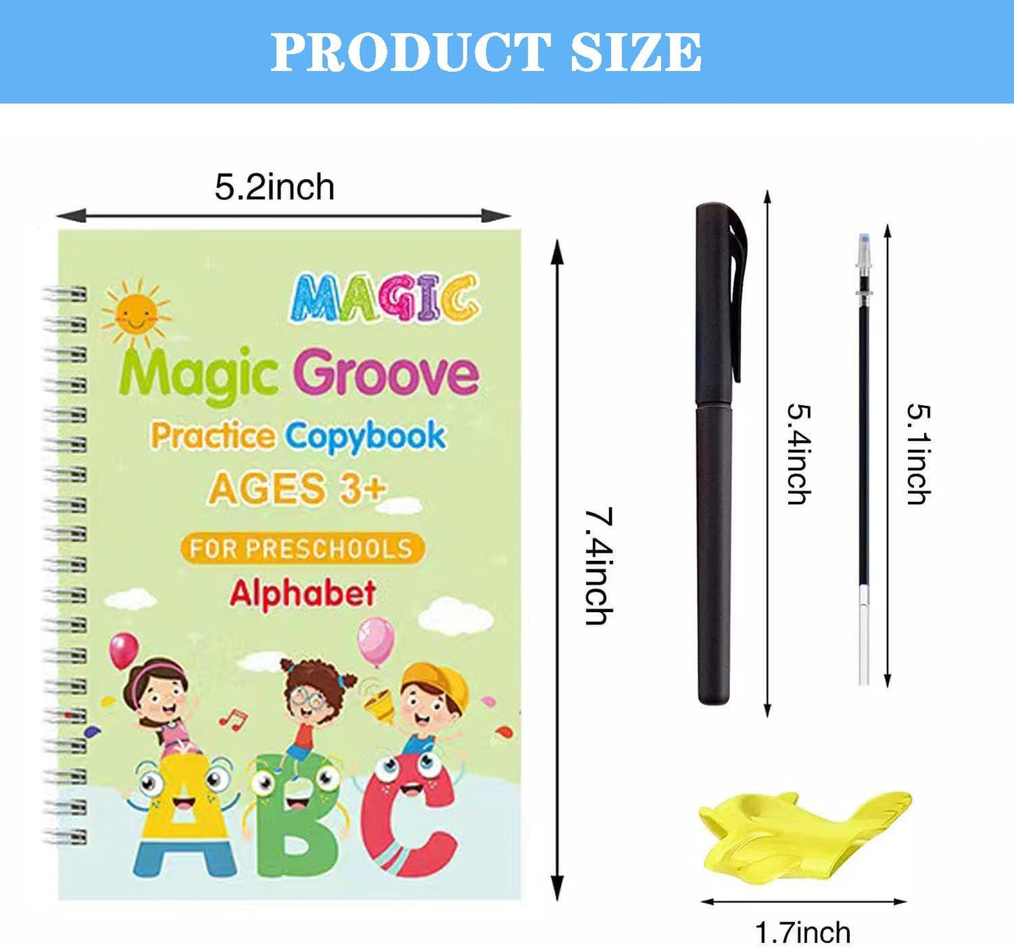 Magic Grooved Writing Practice for Kids,Disappearing Ink Handwriting Book, Writing Practice for Kids Age 3-5 Calligraphy