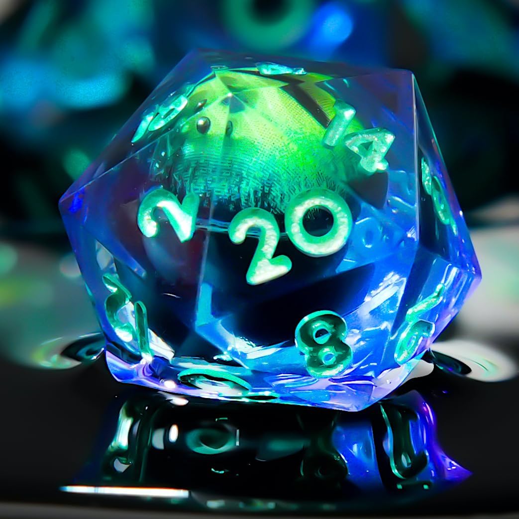 YEMEKO Beholder'S Eye D20 Dice Dragon Eye DND 22MM Single with Resin Sharp Edge 20 Sided D&D Handmade Polyhedral for Dungeons and Dragons, RPG, Roleplaying Games MTG Table Games(Blue Gold)