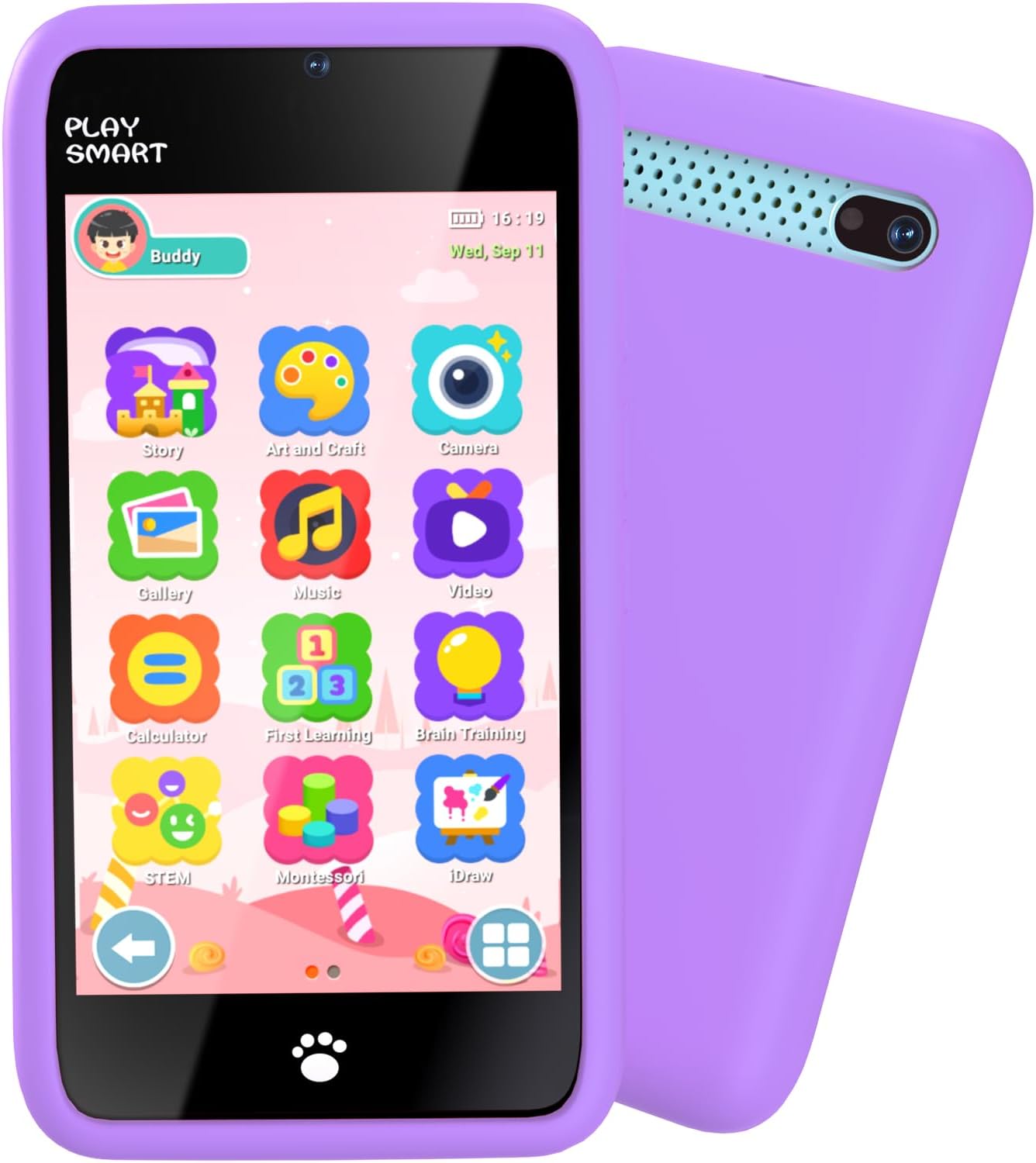 MOMILLA Kids Smart Phone Toys for Girls, 3.97” Touchscreen, Dual Cameras with Stickers, 200+ Games & 16GB Storage, Christmas Birthday Gifts for Kids Age 3-10, Educational Mini Toddler Play Phone Toy