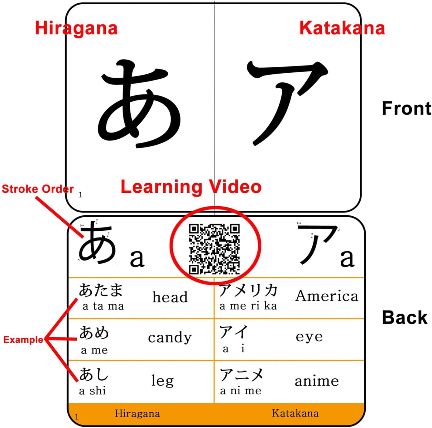 Japanese Hiragana and Katakana Syllabary Alphabet Flash Cards