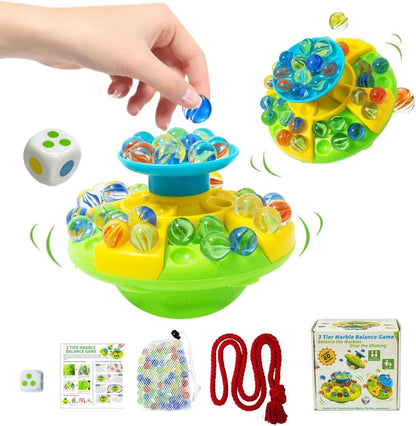 3-Tier Marble Balance Game for Kids Ages 6+ | 60 Glass Marbles STEM Strategy Toy | Family Party Game for Boys and Girls | Fine Motor & Coordination Skill Builder | Includes Storage Bag