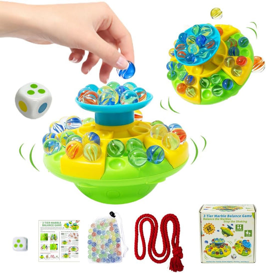 3-Tier Marble Balance Game for Kids Ages 6+ | 60 Glass Marbles STEM Strategy Toy | Family Party Game for Boys and Girls | Fine Motor & Coordination Skill Builder | Includes Storage Bag