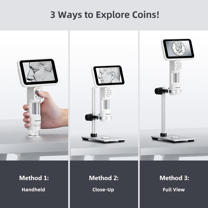 Andonstar Digital Microscope, 5" 1080P Coin Microscope Camera for Error Coin with 7.3" Metal Stand for Adults Kids, Handheld USB Coin Magnifier with 8 Adjustable LED Lights, Windows Mac PC