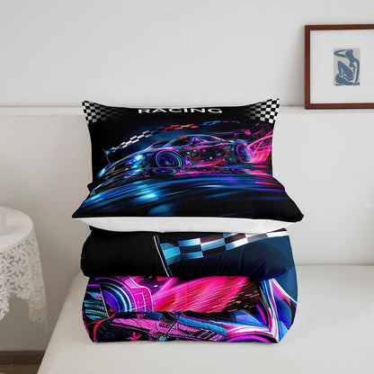 Castle Fairy Drum Kit Comforter Set,Musical Instruments Bedding Set for Kids Girls Women,Adults Rock Music Comforter,Neon Lighting Quilted Duvet Set Bedroom Collection Twin Size 2Pcs