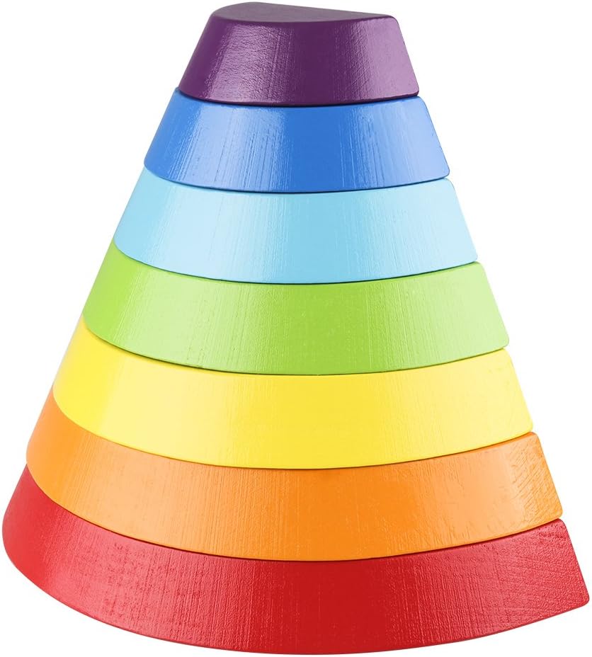 Coogam Wooden Rainbow Stacker Nesting Puzzle Blocks - Tunnel Stacking Game Building Creative Color Shape Matching Jigsaw Learning Toy Set Board Early Development for Kids Boy Girl