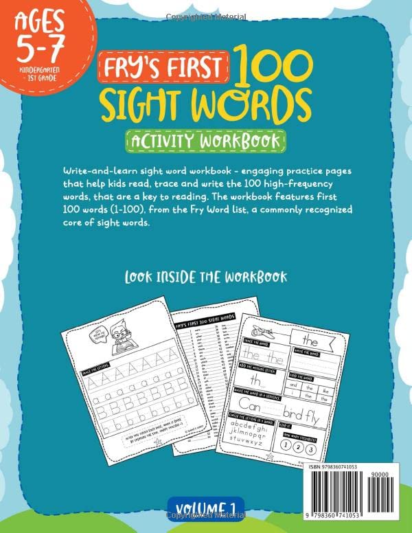 Fry’s First 100 Sight Words Activity Workbook: Read, Trace and Write Fry’s 1st 100 High Frequency Sight Words for Kids in Kindergarten, Preschool and ... Sight Words Read, Trace & Write Practice)