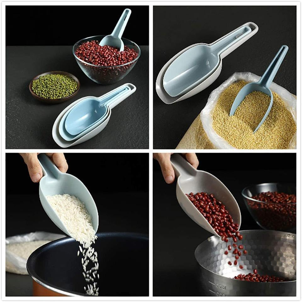 Set of 4 Plastic Ice Scoops, Kitchen Multipurpose Food Scoops for Canisters, Freezer, Flour, Dry Foods, Coffee Beans, Pop Corn, Pet Food (Mix 4 (Set of 4), 150ml, BPA-Free, Dishwasher Safe)