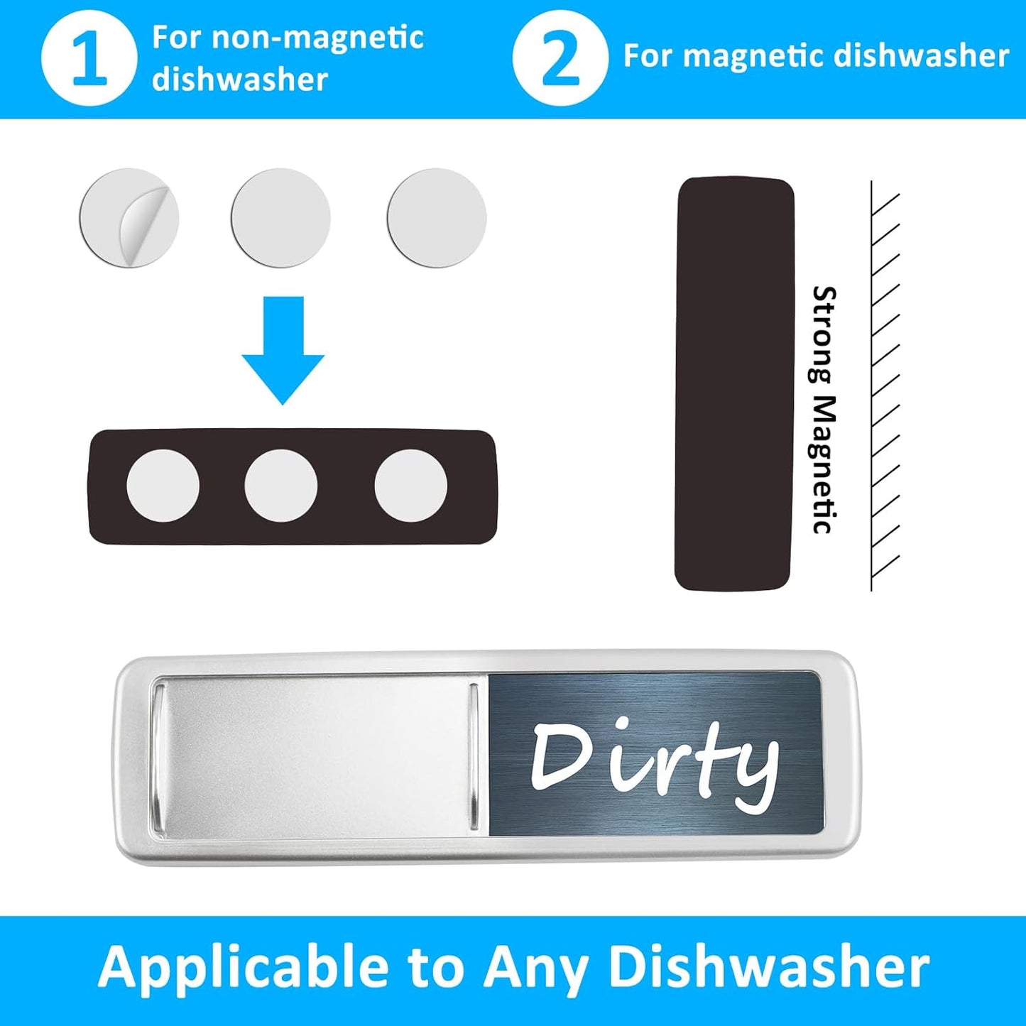 Dishwasher Magnet Clean Dirty Sign, Slide Strong Clean and Dirty Refrigerator Magnet Indicator for Dishwasher, Non-Scratch, Easy to Read, Self-Adhesive for Non-Magnetic Dishwasher（LightGray Brown）