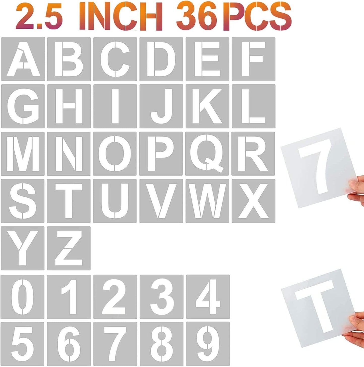 4 Inch Letter Stencils and Numbers, 36 Pcs Alphabet Art Craft Stencil, Reusable Plastic Templates for Wood, Wall, Fabric, Rock, Signage (4 Inch)