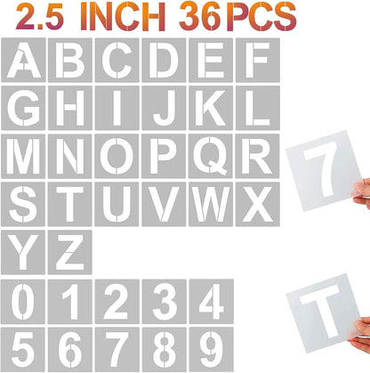 4 Inch Letter Stencils and Numbers, 36 Pcs Alphabet Art Craft Stencil, Reusable Plastic Templates for Wood, Wall, Fabric, Rock, Signage (4 Inch)