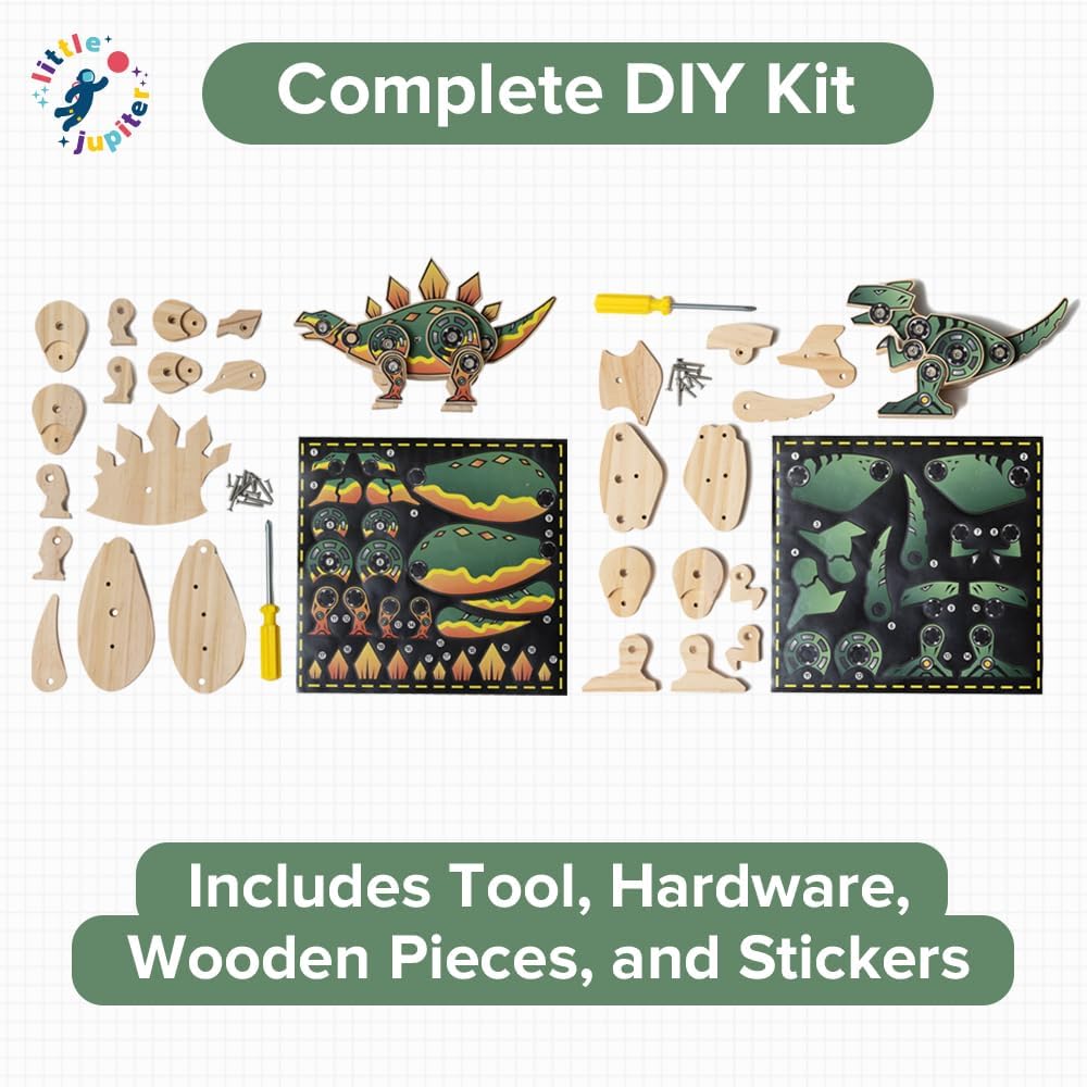 Little Jupiter DIY Wooden Kit with Stickers - Dinosaur Toys for Kids for 7-12 Yrs - Dinosaur Toy Woodworking Kits - Wood Crafts - Kids Building Kit - Wooden Crafts (Stegosaurus)
