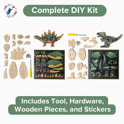 Little Jupiter DIY Wooden Kit with Stickers - Dinosaur Toys for Kids for 7-12 Yrs - Dinosaur Toy Woodworking Kits - Wood Crafts - Kids Building Kit - Wooden Crafts (Stegosaurus)