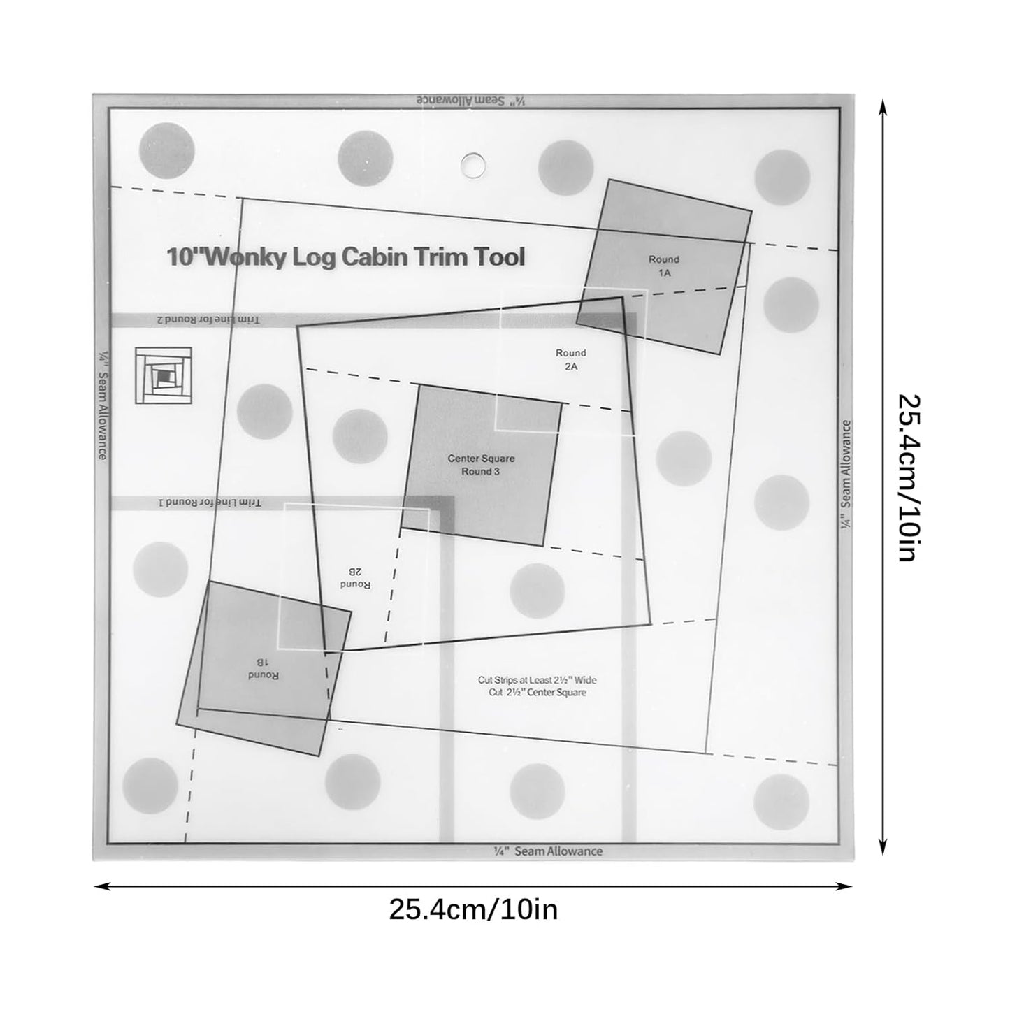 Wonky Log Cabin Trim Tool, Non-Slip Grip Acrylic Quilting Ruler for DIY Craft Lovers, Finished Blocks Quilting Template for Sewing Crafting Patchwork Ruler (10in)