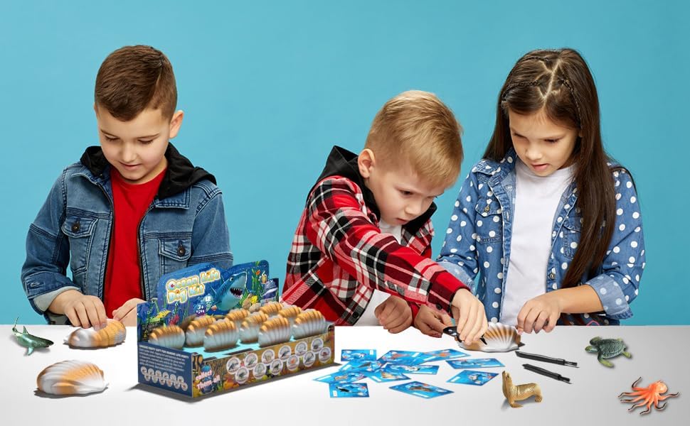 EARTH'SCODE Ocean Animals Dig Kit, Seashell Excavation Dig Bricks, Science Educational Gift for Kids