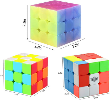 3x3x3 Speed Cube Set 3 Pack Cyclone Boys 3x3 QiYi Speed Cube 3x3 Stickerless Magic Cube Bundle Puzzle Toys for Kids and Adults By AHYUAN