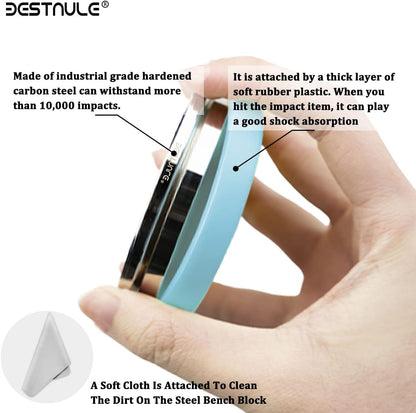 BESTNULE Professional Steel Bench Block, Covered with TPR Soft Plastic at the Bottom, Metal Stamping Table Mirror, Polishing with Chrome Plating for Jewelry Stamping Tools, (Dia: 3”, H: 19/32”)