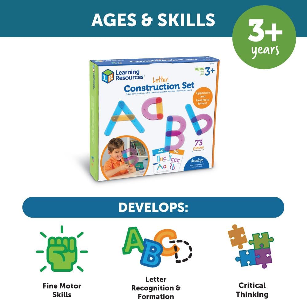 Learning Resources Letter Construction Activity Set - Alphabet Montessori Toys, Toddler Writing , ABC Phonics for Kids, Learn to Readd, Teacher Classroom Must Haves, Birthday Gifts for Students