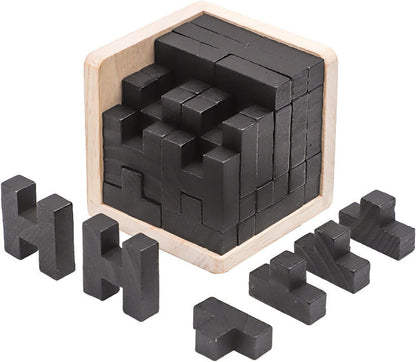 Wooden Brain Teaser Puzzle Skills Builder Shape Pieces Educational Toy for Kids and Adults (Black T and H Shape)