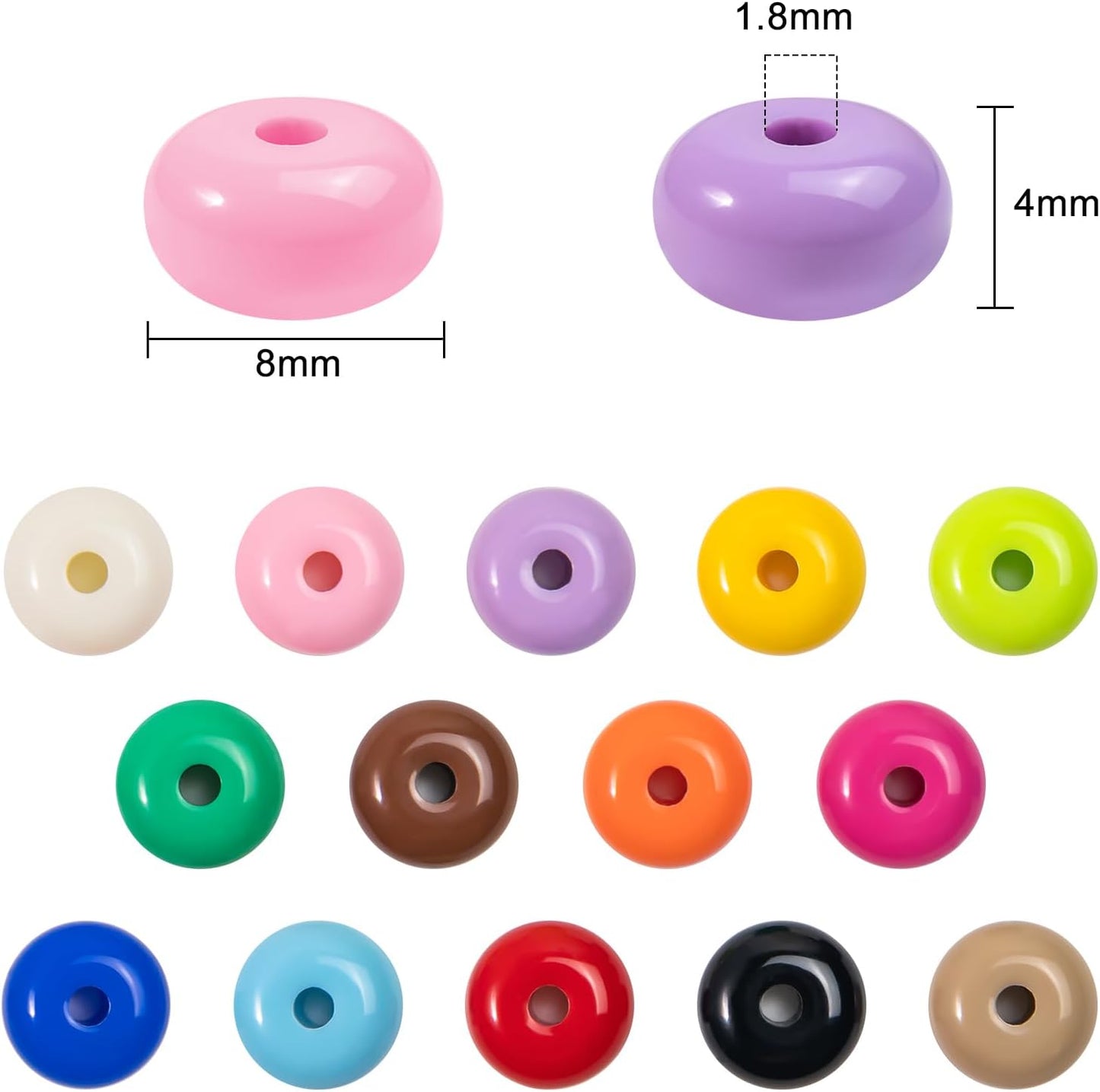 500PCS 8mm Acrylic Lentil Beads, White Abacus Beads Loose Beads for Crafts, Acrylic Spacer Beads for Jewelry Bracelet Necklace Making, Beads for Pens Charms Crafts, Small