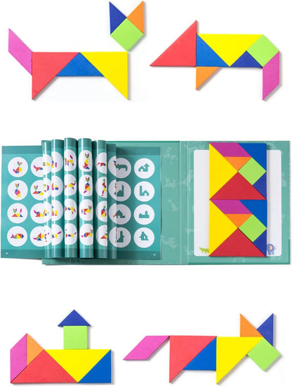 Magnetic Travel Tangram – 2 Sets Tangram - 140 Pcs Translucent Pattern Blocks - Educational Manipulatives and Accessories - Fun and Engaging Geometric Shapes