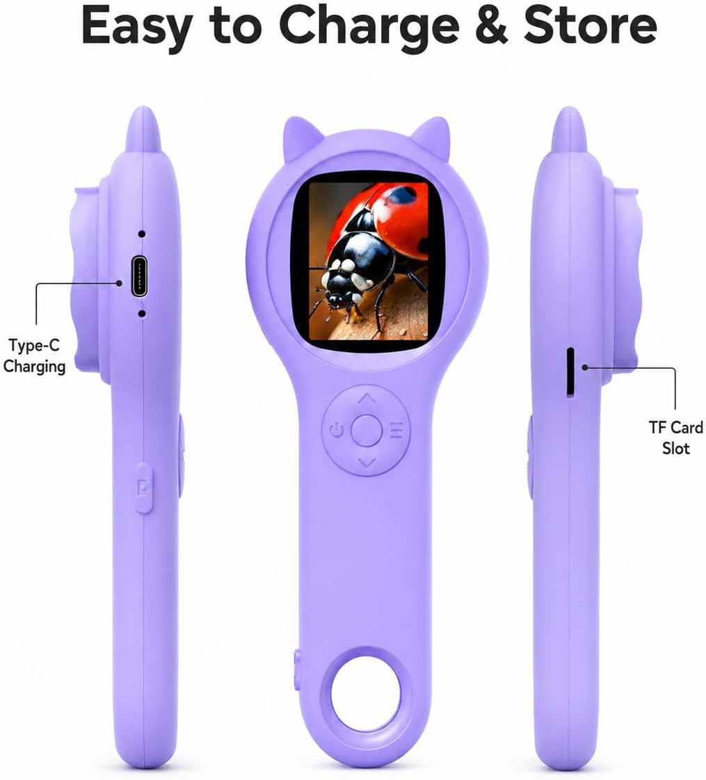 Microscope for Kids - Electronic Handheld Magnifying Glass for Children-STEM Outdoor Science Kit for Summer Travel & Camping Toy,Birthday Gifts Toys for 5-8 9-12 Year Old Girls（Purple）